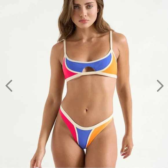 NWT OneOne Swimwear Bikini SET Moshup Sporty Colorblock Blue Red Mika Misha NEW - Picture 5 of 14